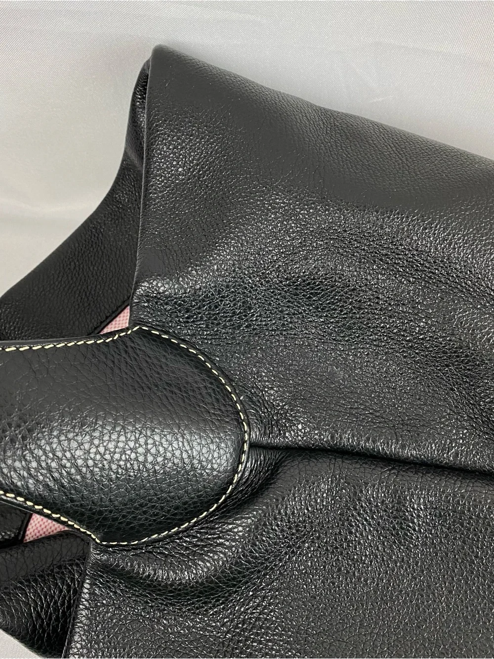 Y2K Dooney & Bourke Logo Lock Black Leather Pink Gingham Large Gold Duck Clasp